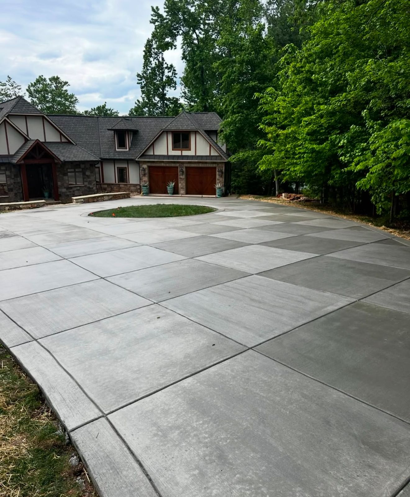 Checkerboard concrete driveway
